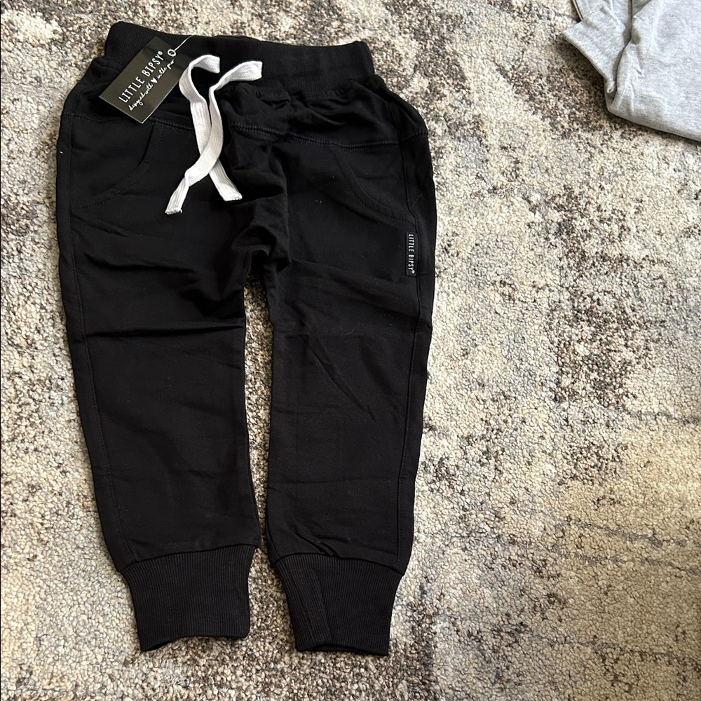 Little Bipsy Black Kids Sweatpants with White Drawstring